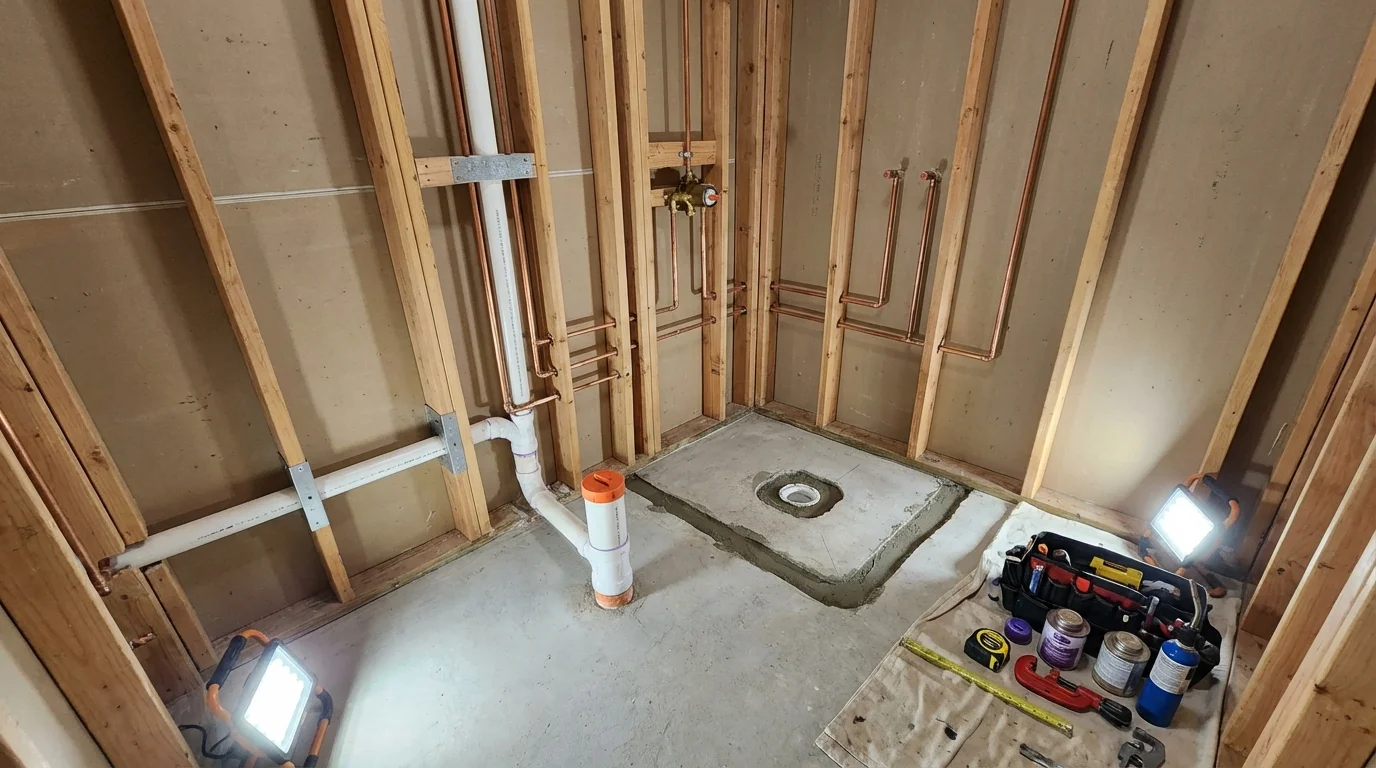 Bathroom rough-in plumbing during remodel by Johns Plumbing LLC in Peoria