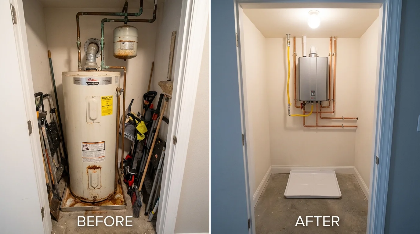 Tank water heater versus wall-mounted tankless unit comparison for Peoria, IL homeowners